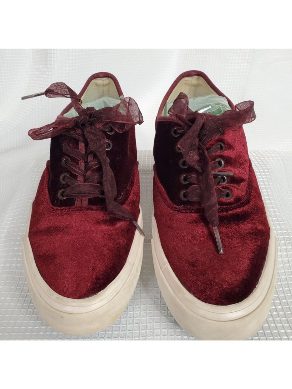 J.Crew SeaVees Womens Sz 8.5 Sneakers Legend Burgundy Velvet Sheer Ribbon Laces - Picture 3 of 9